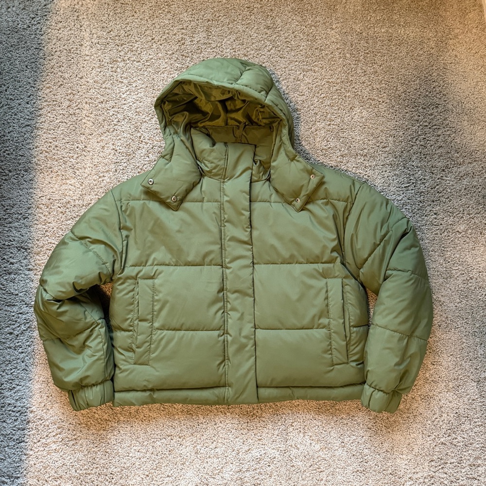 American Eagle Green Hooded Puffer Jacket